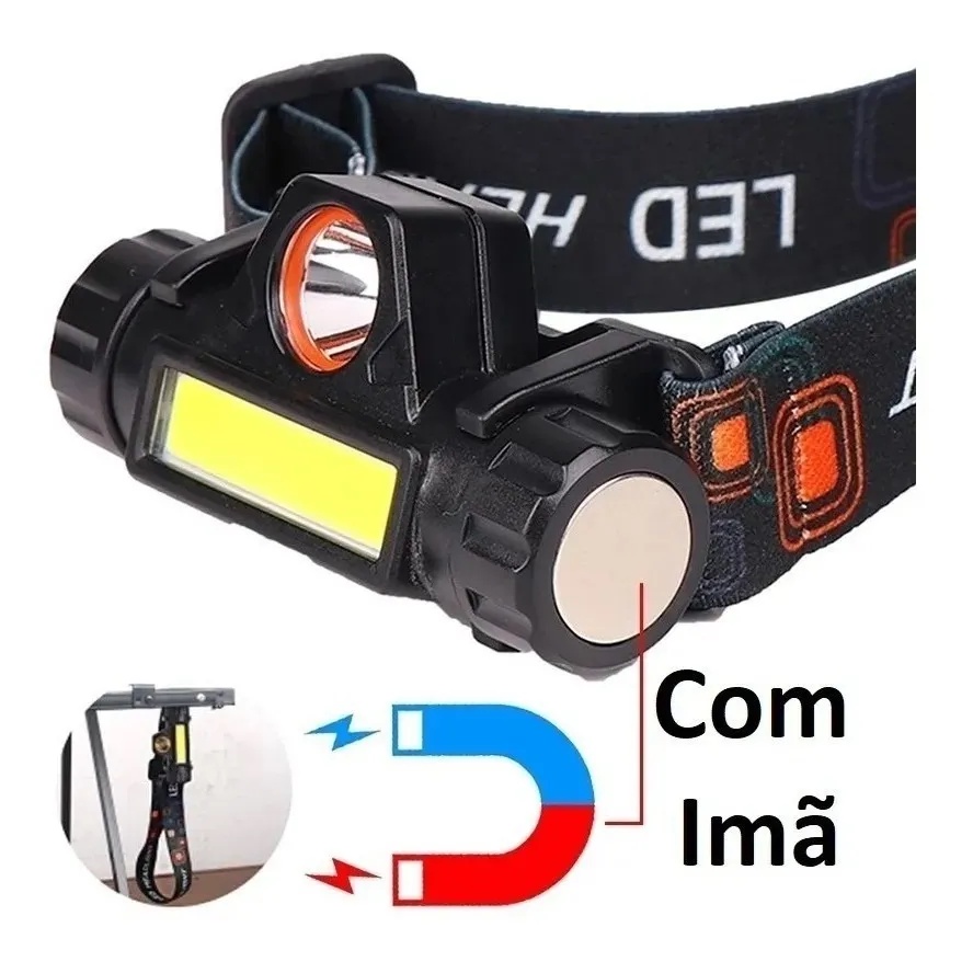 Lanterna Cabeça Testa Capacete Recarregavel Tatica 2 Led T6