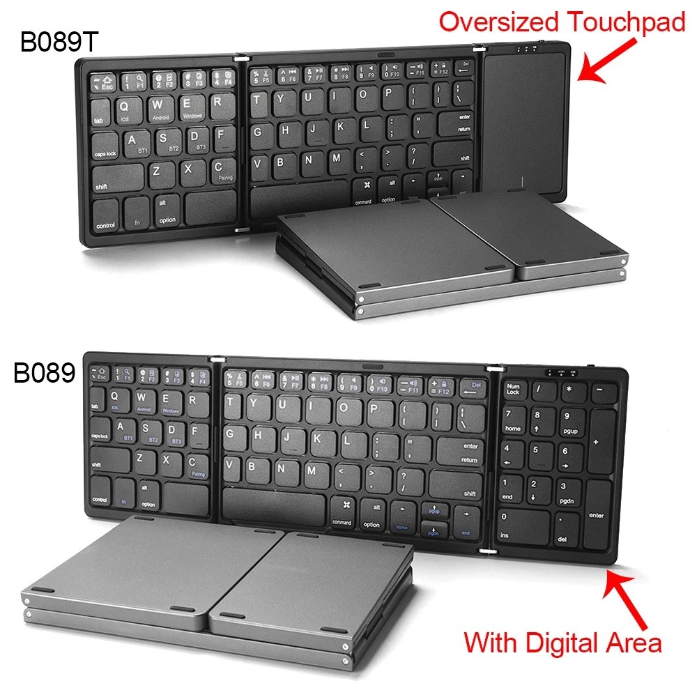 Teclado Bluetooth Portátil Mini Três Dobrando 64 Teclas Touchpad Dobrável Sem Fio Para Telefone iPad IOS Android Tablet