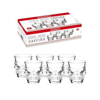 Jogo C/6 Copos Shot Dose Vidro Caveira Tequila Bebida 50mL