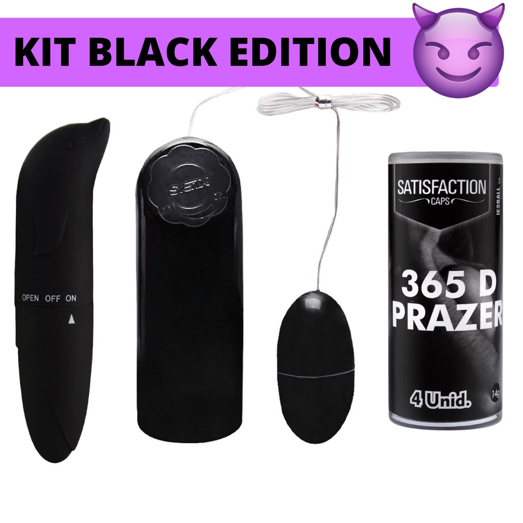 Kit Black Edition Vibrador Golfinho Vibrador Bullet Multivelocidades Kit 4 Bolinhas 3134