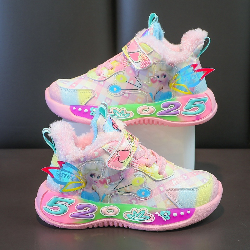 Sapatos Para Meninas Tênis Crianças De Lã Quente Esportivo Infantil Médio Pequeno De Corrida Leve Elsa