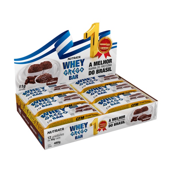 BARRA DE PROTEÍNA – WHEY GREGO BAR SABOR BRIGADEIRO 40G DISPLAY C/ 12 – NUTRATA