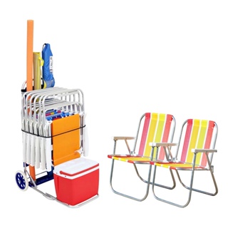Kit 2 cadeiras de praia + carrinho de mesa em aluminio com avanco 4499 BELFIX