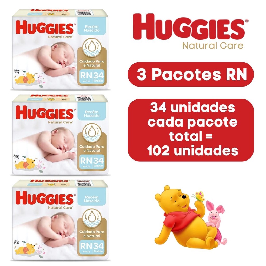 Kit 3 Fraldas Natural Baby Premium Mega Pacotão Xg 34 Un