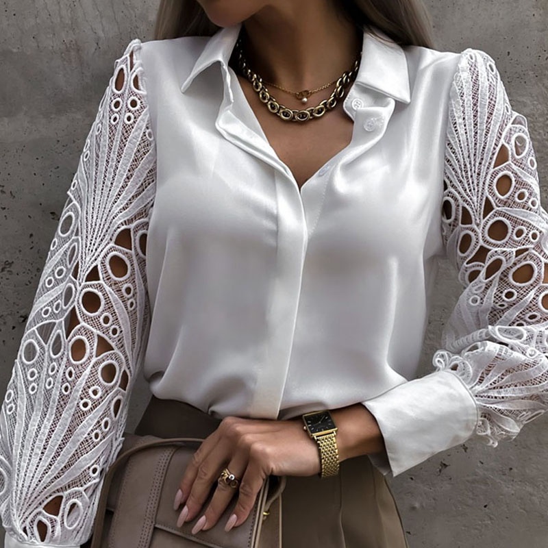 camisa femenina elegantes de escritório branca collared laço