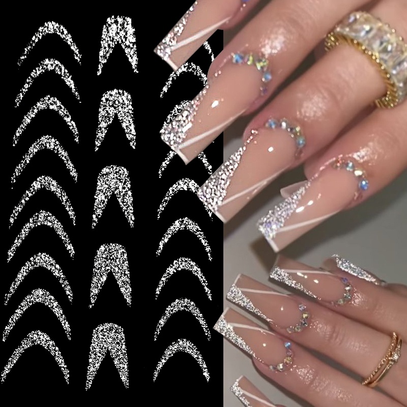 Adesivos Refletivos Glitter Francês De Unha Rosa Prata Ouro Turbilhão Decalque De Onda Efeito Flashy Manicure Papel De Embrulho De Unhas