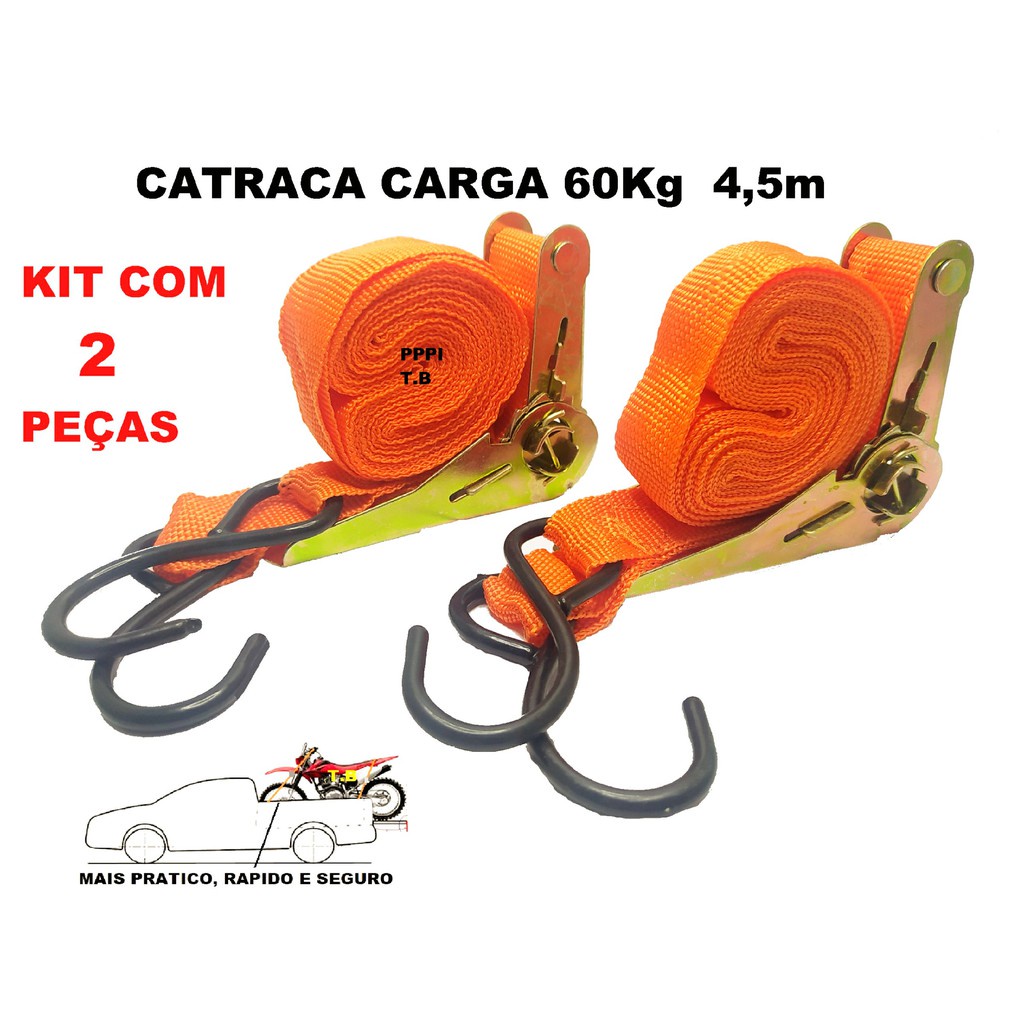 kit com 2 unidades Cinta Catraca Carreto Transportes Carga 4 M 50kg ou 4,5M 60KG melhor oferta