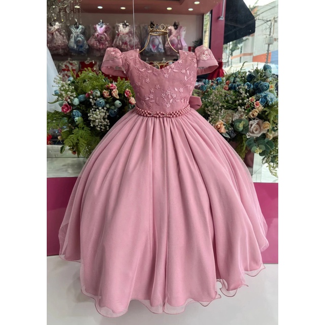 Vestidos Modestos De Manga Larga Para Damas De Honor Junior Rosa Chicle main image 1