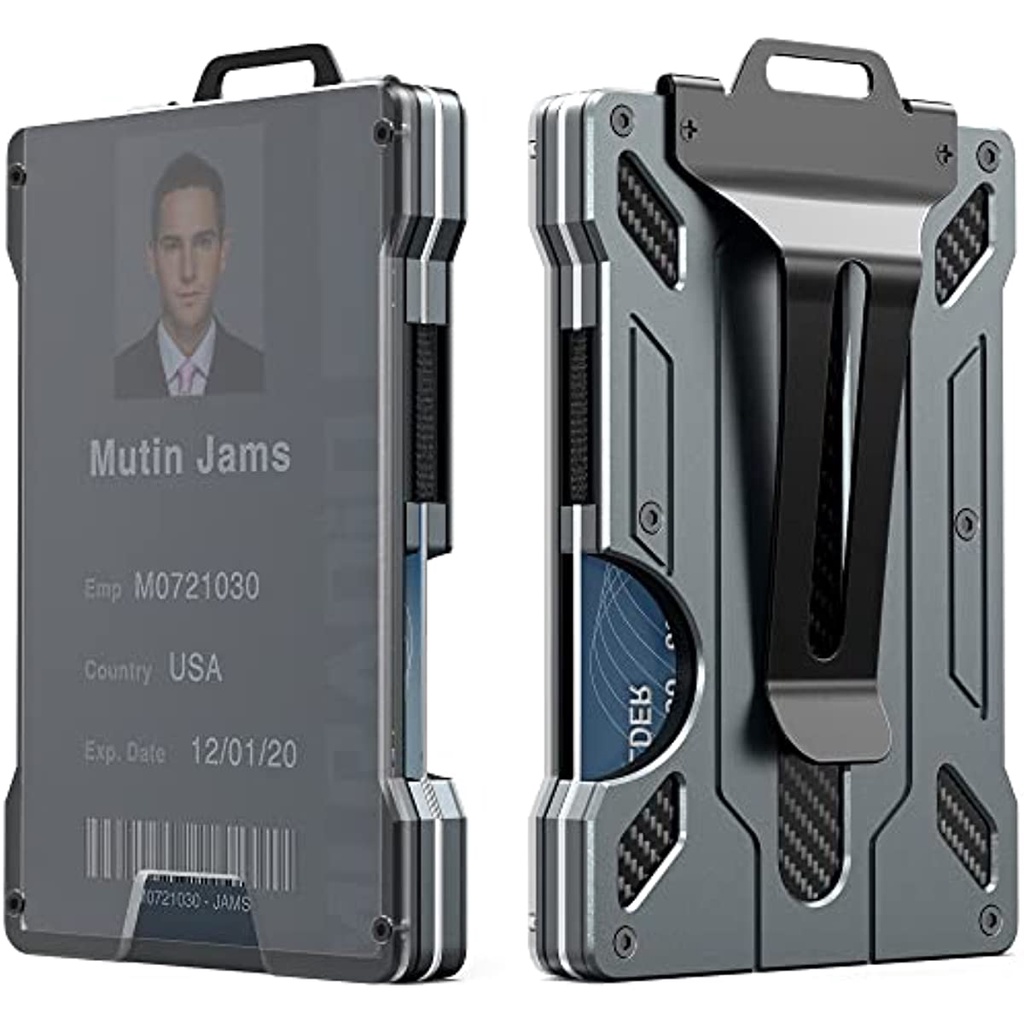 Carteira Para Homens-Clipe De Alumínio Fino Com 1 Porta-Crachá De Janela Transparente , Bloqueio RFID , Segura 15 Cartões Dinheiro .