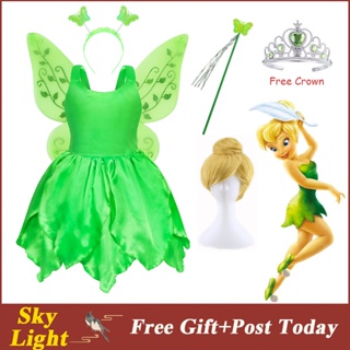 DYAA Fantasia De Halloween Para Meninas Tinker Bell Tinkerbell Verde Fada  Princesa Cosplay Festa De Carnaval 2-10Y