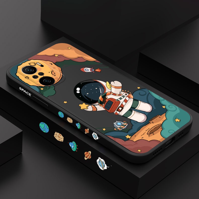 Criativo Hello Astronauta Capa De Celular Para Xiaomi Poco F3 F2 X3 M3 Pro 5G GT NFC Silicone Lateral Líquido
