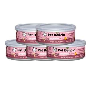 Kit 5 Ração Úmida Pet Delícia Gatos Filhotes Papinha de Frango