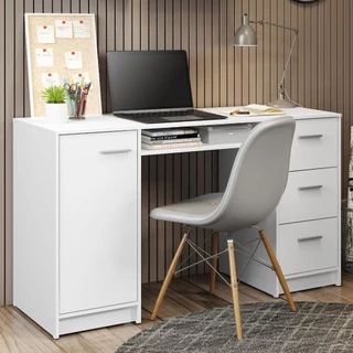 Escrivaninha Penteadeira Mesa para Computador Madesa Alaska 3 Gavetas 1 Porta - Branco
