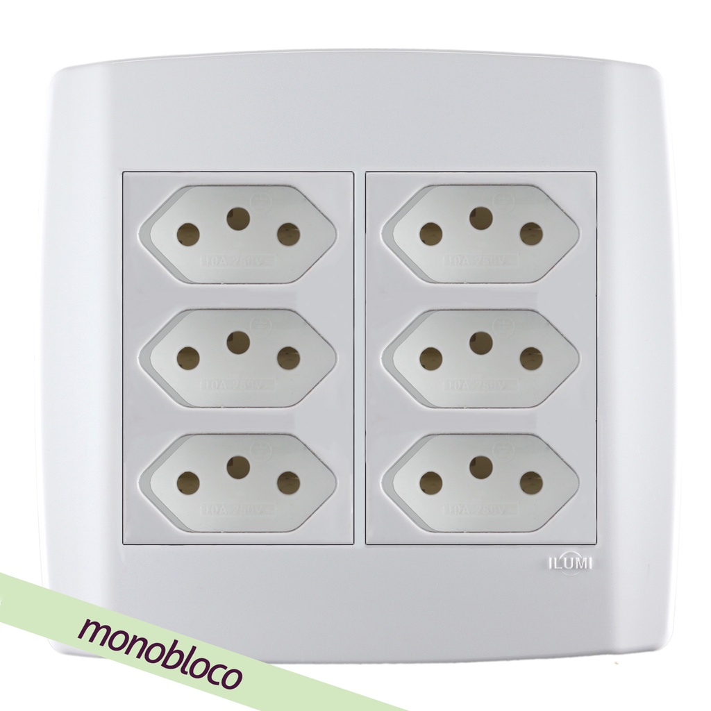 Conjunto 4x4 3 Tomadas 10a + 3 Tomadas 20a Monobloco