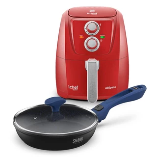 Airfryer Ichef AllSpace Carmim e Panela Ichef Ultra Day By Day e Tampa Ichef 24Cm Azul