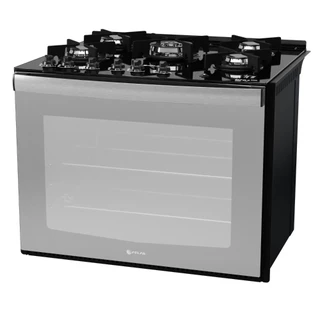 Fogão de Embutir 5 Bocas Preto com Frente em Vidro Espelhado e Mesa de Vidro Atlas U.Top Glass Style Bivolt
