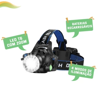 Lanterna De Cabeça Led T6 Profissional Zoom Recarregável USB Ciclismo Pesca Camping