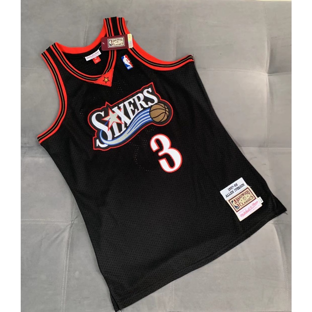 Homens Camisa 2023NBA Phaladelphia 76ers Allen Iverson Mitchell & Ness Bordado Black Basquetebol Jersey