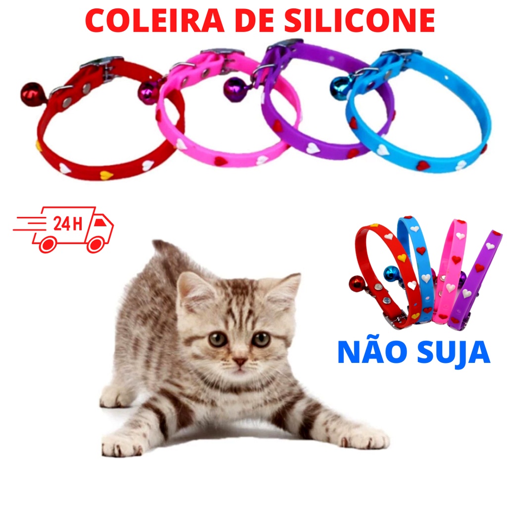 CARTELA - COLEIRAS DE SILICONE C/ GUIZO PARA GATOS - DISPLAY C/ 10