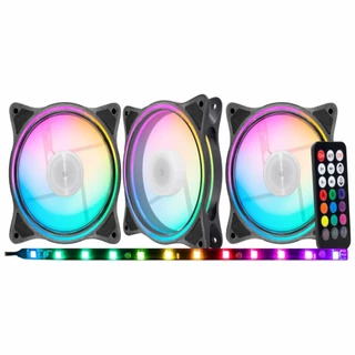 Kit 3 Fans K-mex AADA ARGB Rainbow Rítmicos com Fita Led