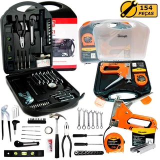 Kit Jogo Ferramentas 154 Peças Semiprofissional Serviço Gerais Mais Jogo Grampeador em Oferta na Shopee