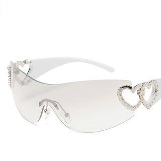 Óculos De Sol Punk Uma Peça Novo Y2k Sem Aro 2000 UV400 Feminino Designer Amor Coração