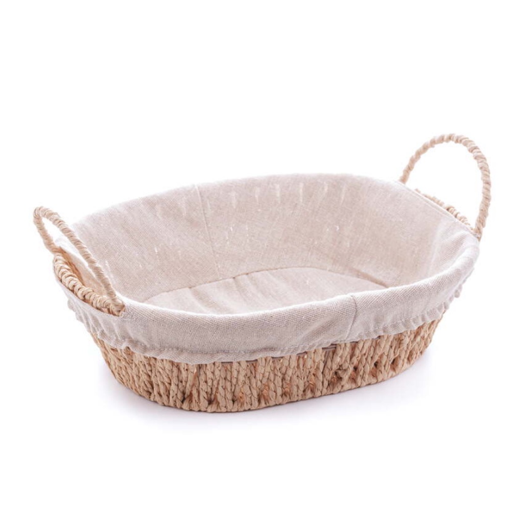 Cesto de Pão Com Alça Forrada Tecido Algodão 27x21cm