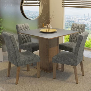 Conjunto Sala de Jantar Mesa Tampo de Madeira 4 Cadeiras Rustic/Cinza/Silver Livia Madesa em Oferta na Shopee