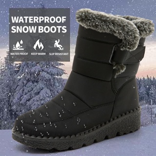 Botas De Pelúcia De Neve Quentes De Velcro Feminino À Prova D