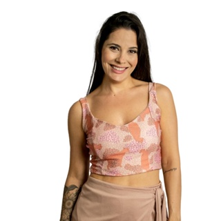 Top Ana Clara - Onça África - - Modelagem justa - Modelo com forro  - Elástico decote costa - Recorte no busto