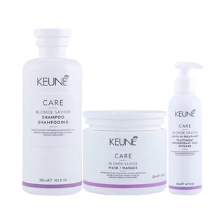 Kit Keune Cuidado da Cor Blonde Savior - Shampoo 300 ml e Máscara de Reparação e Leave-in Keune em Oferta na Shopee
