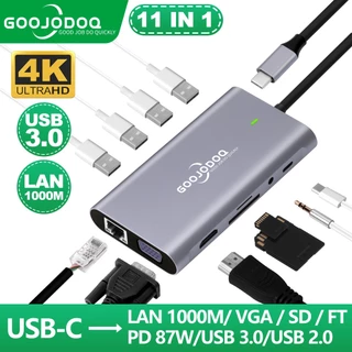 GOOJODOQ USB C hub 10 em 1 MB Adaptador tablet Laptop Tipo C Display Port Para HDMI 4K RJ 45 Cabo VGA PD 100W 3.5mm SD Card TF Card 3 Port