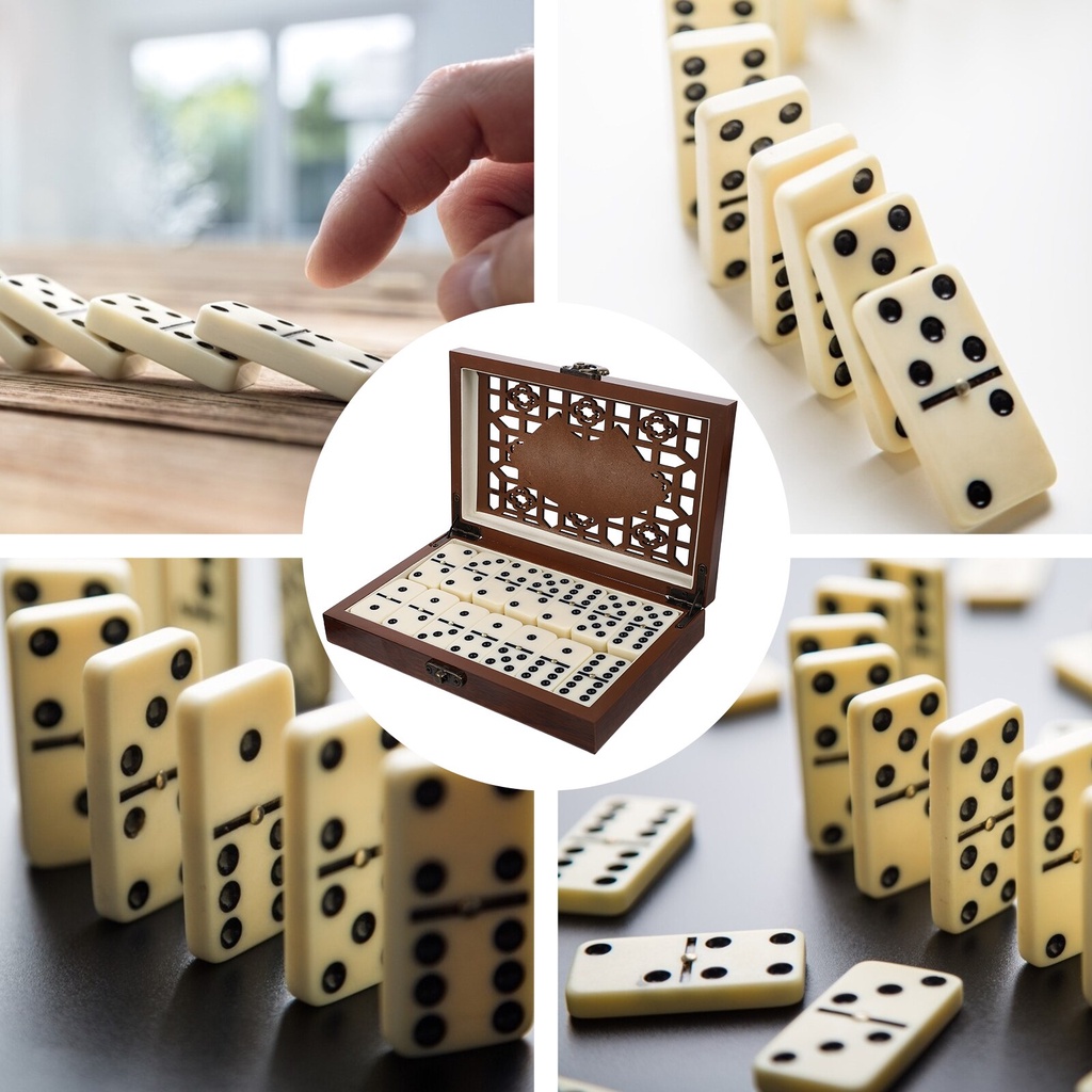 Jogo de dominó de madeira na caixa 28 peças