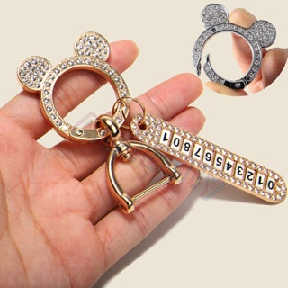 Pronto Para Enviar Joias Urso De Diamante Cintilante Chaveiro Mickey Chave Anel Número Telefone Placa Pingente Carro DIY Acessórios