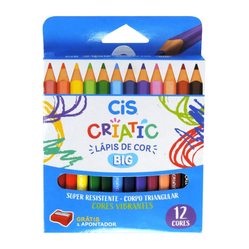 Lápis de cor jumbo CIS criatic triangular 12 cores estojo