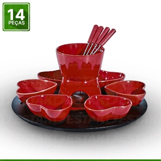 Conjunto Fondue Mons 14 Peças Panela Fundi Aço Inox Para Chocolate E Queijo