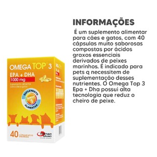 Omega Top 3 Suplemento Alimentar Para Cães 1000mg 40comp. | Shopee Brasil