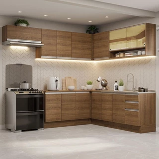 Armário de Cozinha Completa de Canto 469cm Rustic Glamy Madesa 01 em Oferta na Shopee