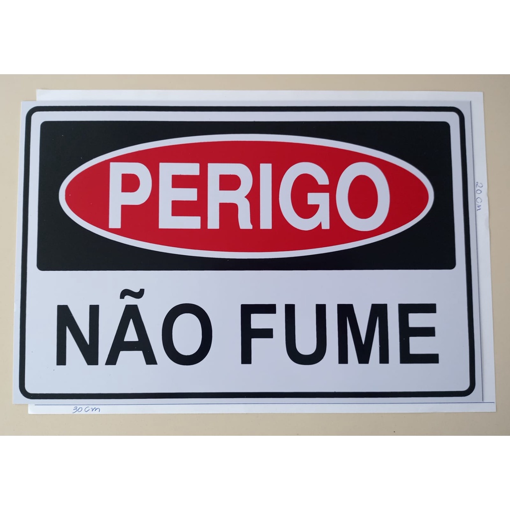 Placa Perigo não fume pvc para colar