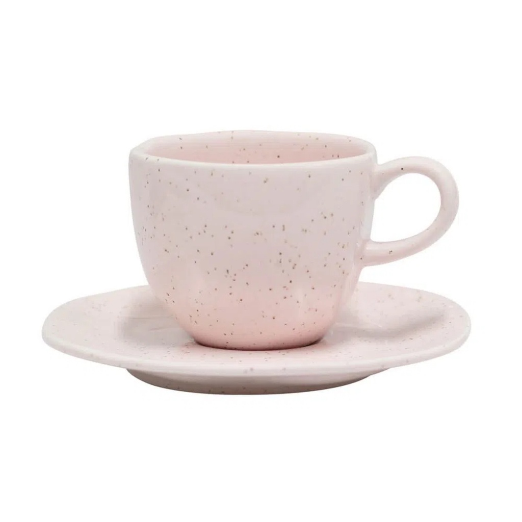 Xícara Chá Com Pires Ryo Pink Sand 220ml Rosa Claro Oxford Porcelanas