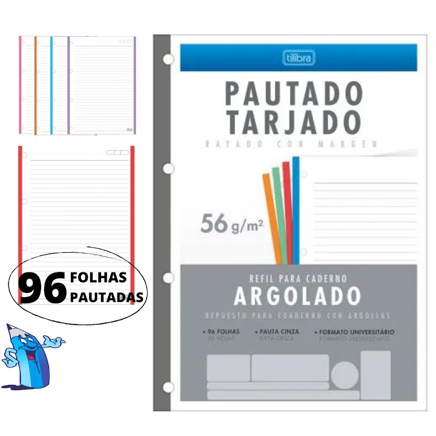 Refil Para Fichario Tarjado 96 Folhas Pautadas Universitario 200x275mm Tilibra Shopee Brasil 1725