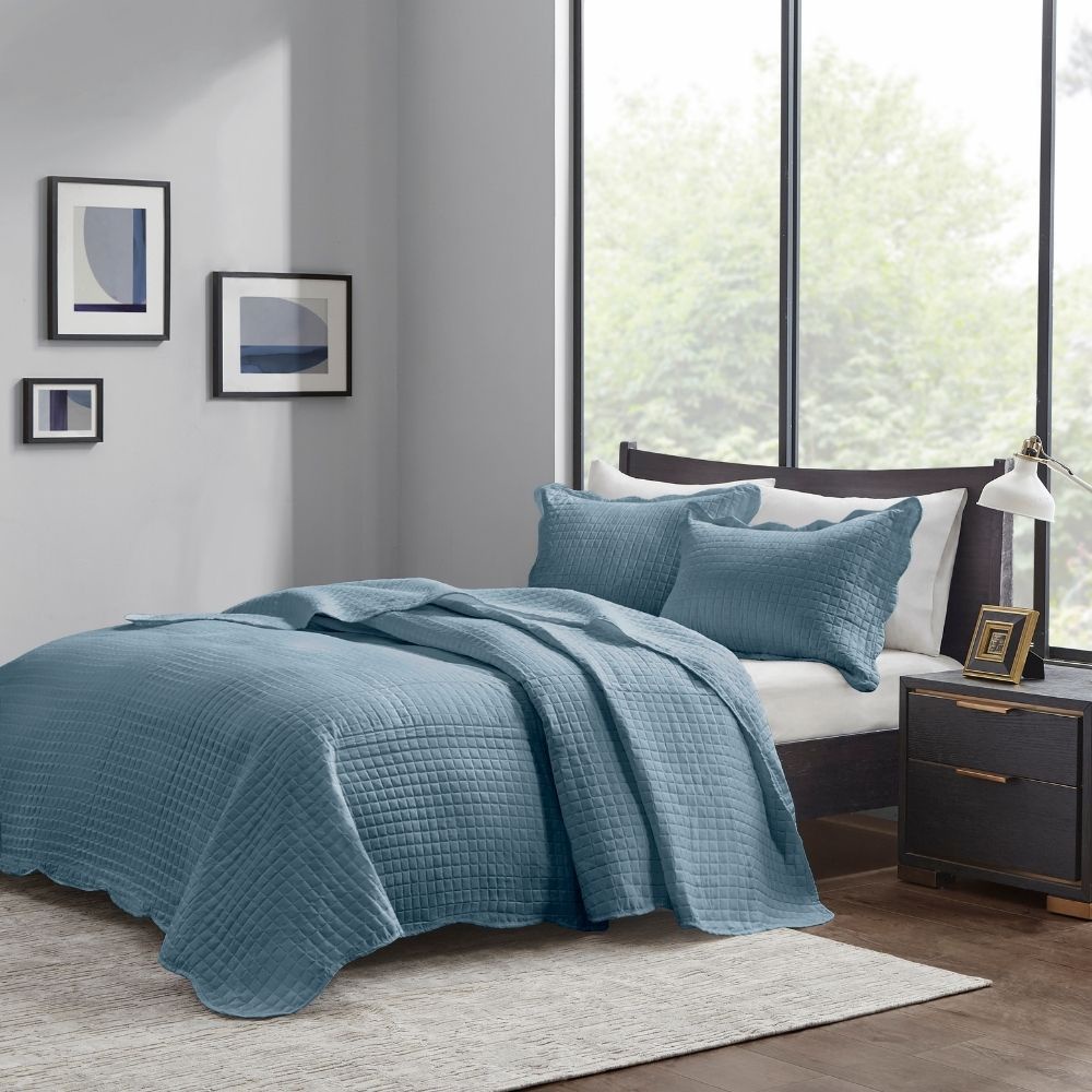 Kit Cobre Leito Colcha Queen 3 peças Dupla Face Micro Percal 150 Fios Matelado Pastilhas