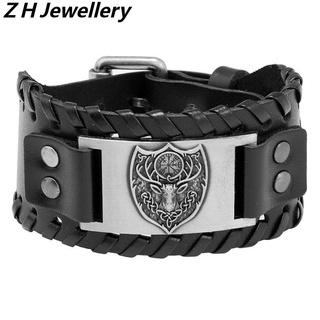 [Z H Jóias] Hip Hop Retro Viking Moda Masculina Pulseira De Couro Tecido Festa Acessórios De