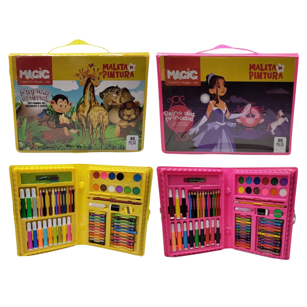 Maleta Pintura Infantil 150 Peças 30 Desenhos Estojo Escolar Completo  Presente Criança Menino Menina Grande Canetinhas Giz de Cera Lápis de Cor -  Lugari - Maleta / Conjunto Artístico - Magazine Luiza