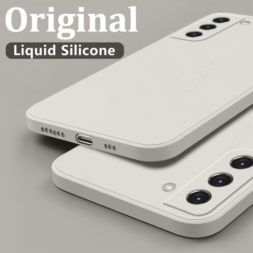 Para Samsung S23 S23 Plus S23 Ultra S22 S22 S21 FE Capa Quadrada De Silicone Líquido Flexível Proteção De Lentes Completa