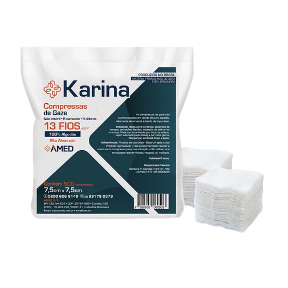 Compressa De Gaze 13 Fios C/500 - Karina - AMED | Shopee Brasil