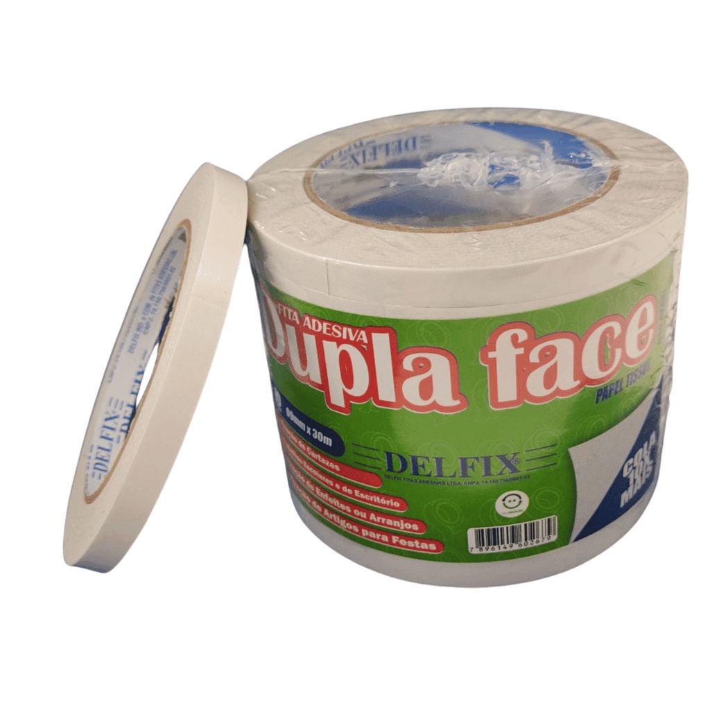 Fita Adesiva Dupla Face Branca Delfix 9mm - 30 Metros | Shopee Brasil