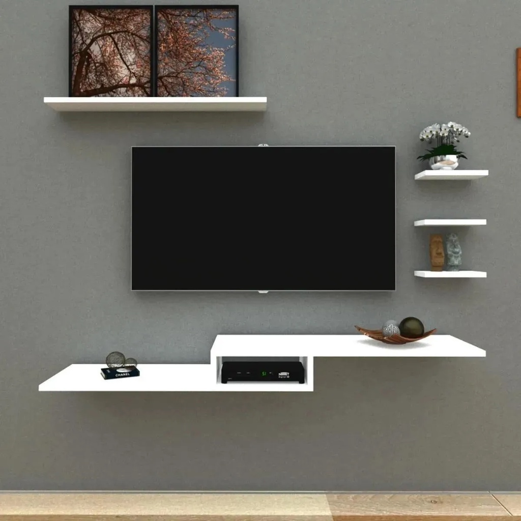 Rack para Tv Suspenso Branco Para Salas e Quartos Com 4 Nichos | Shopee ...