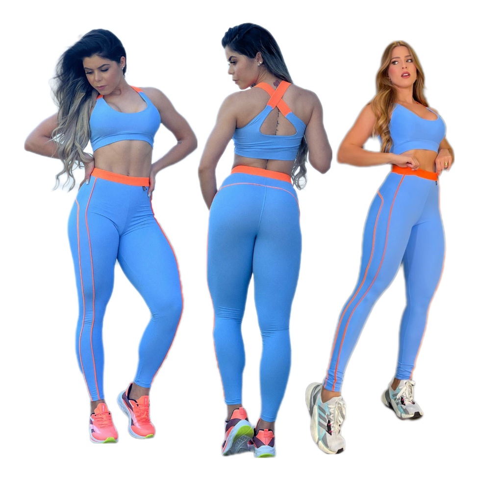 roupa de academia calça legging feminina + top academia moda