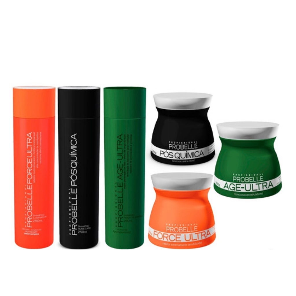 Kit Probelle 3 Shampoos + Máscaras 250G ( force, Age e Pós) | Shopee Brasil